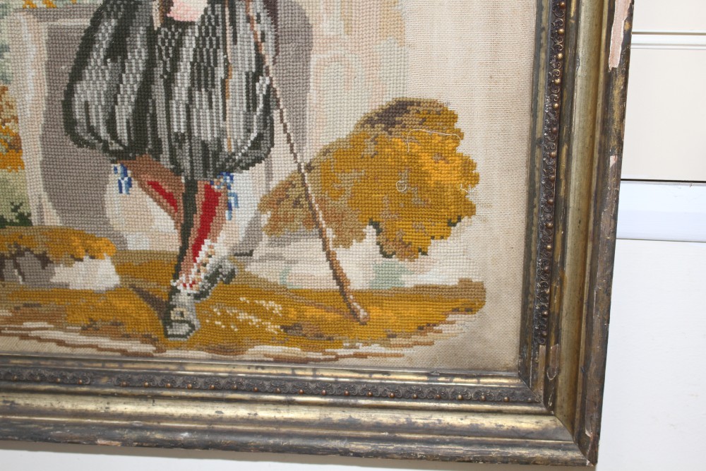 A 19th century Berlin needlework panel, depicting a gentleman smoking a pipe, 53 x 47cm, overall with frame 65 x 58cm